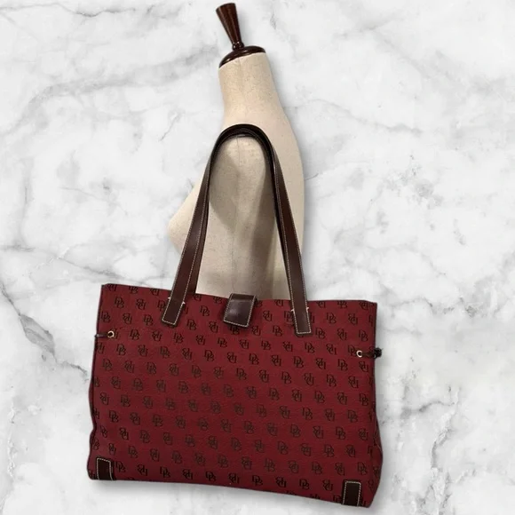 Dooney & Bourke Red Monogram Canvas Tote Bag - Picture 2 of 14